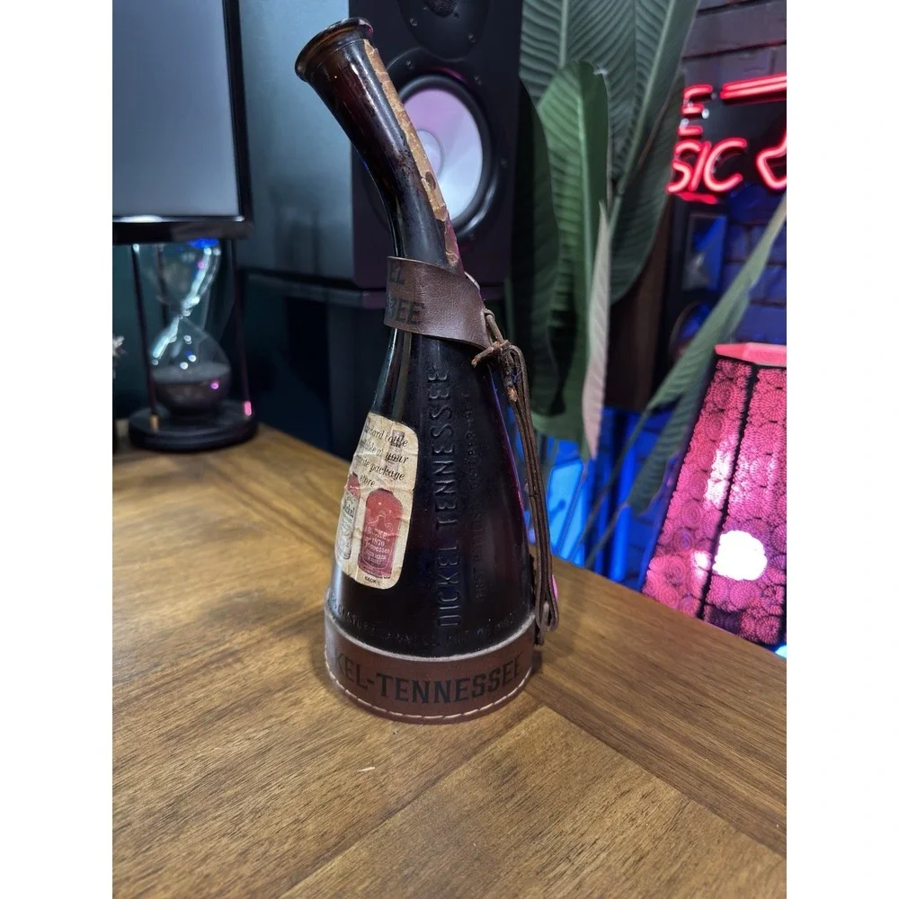 Vintage George Dickel Tennessee‎ Whiskey Souvenir Bottle W Leather Harness 1964